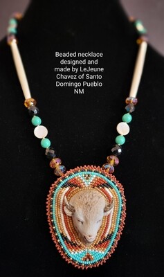 Beaded Necklace with White Buffalo head