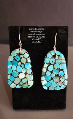 Old vintage natural turquoise Inlayed earrings