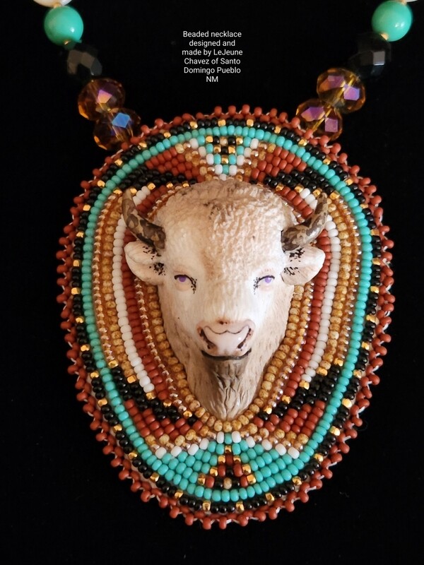 Beaded Necklace with White Buffalo head