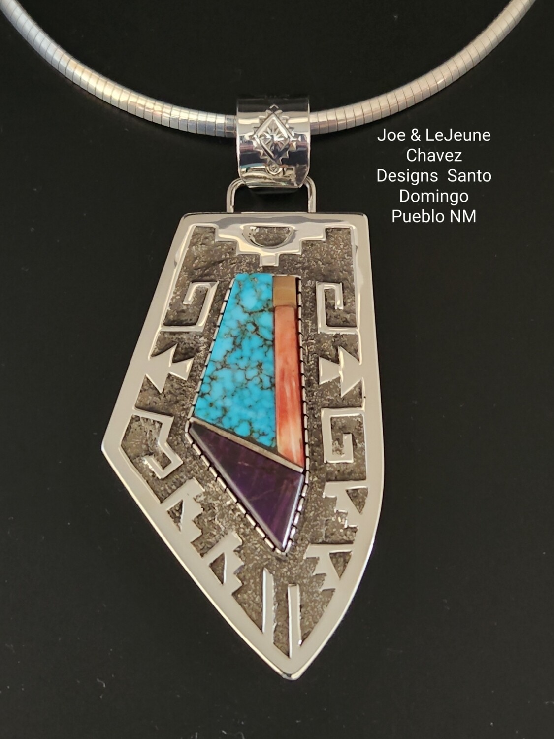Sterling silver Overlay pendant with High-grade Inlayed stones & Shell