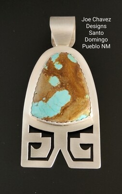 Sterling silver Pendant with #8Turquoise stone & Traditional Pueblo symbols 