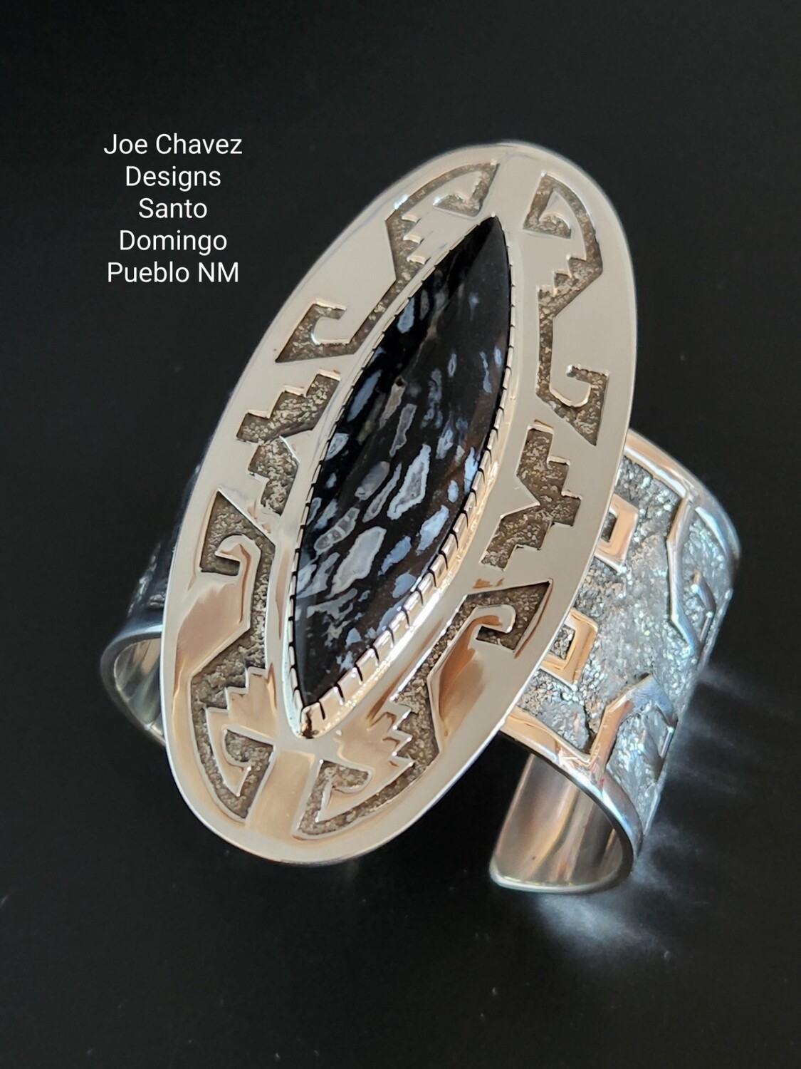 Sterling silver Overlay cuff with natural Petrified Palmwood