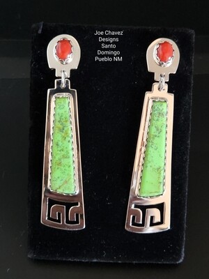 Sterling silver earrings with natural Mediterranean Coral & Gaspeite stones