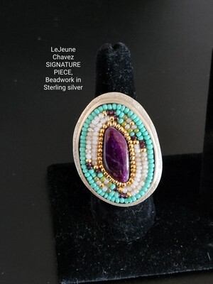 LeJeune's SIGNATURE Beadwork on Silver adjustable ring