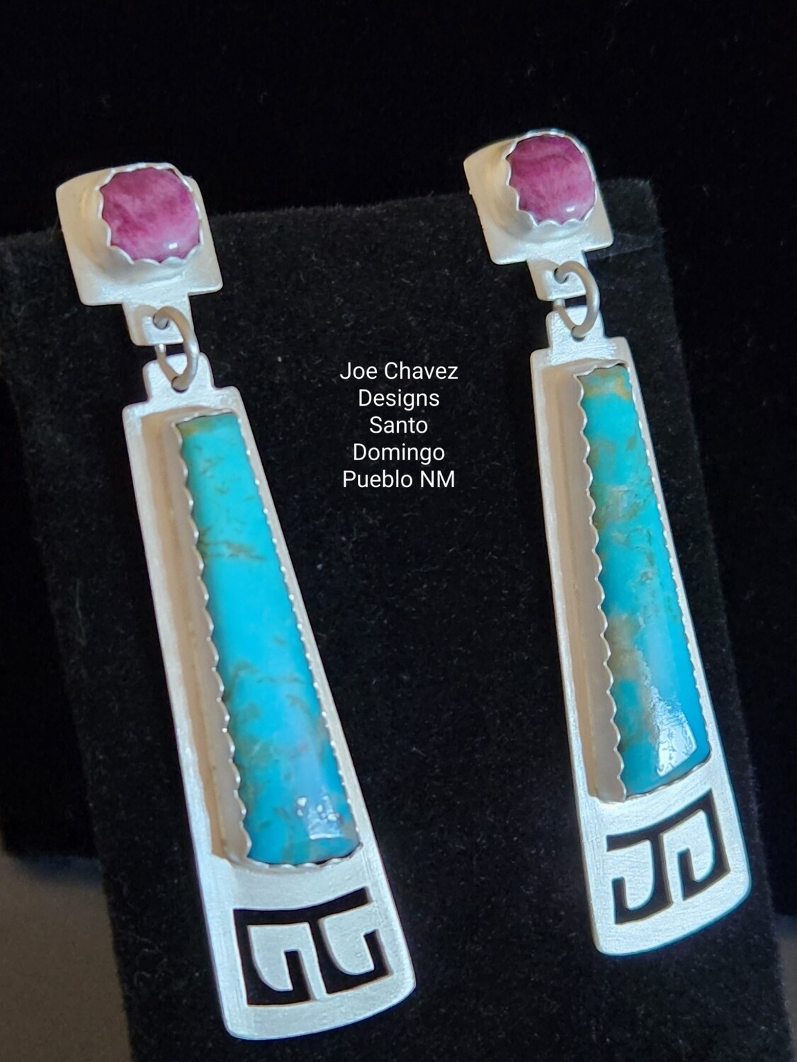 Sterling silver dangle earrings with Purple Spiney oyster shell & Kingman Turquoise stones
