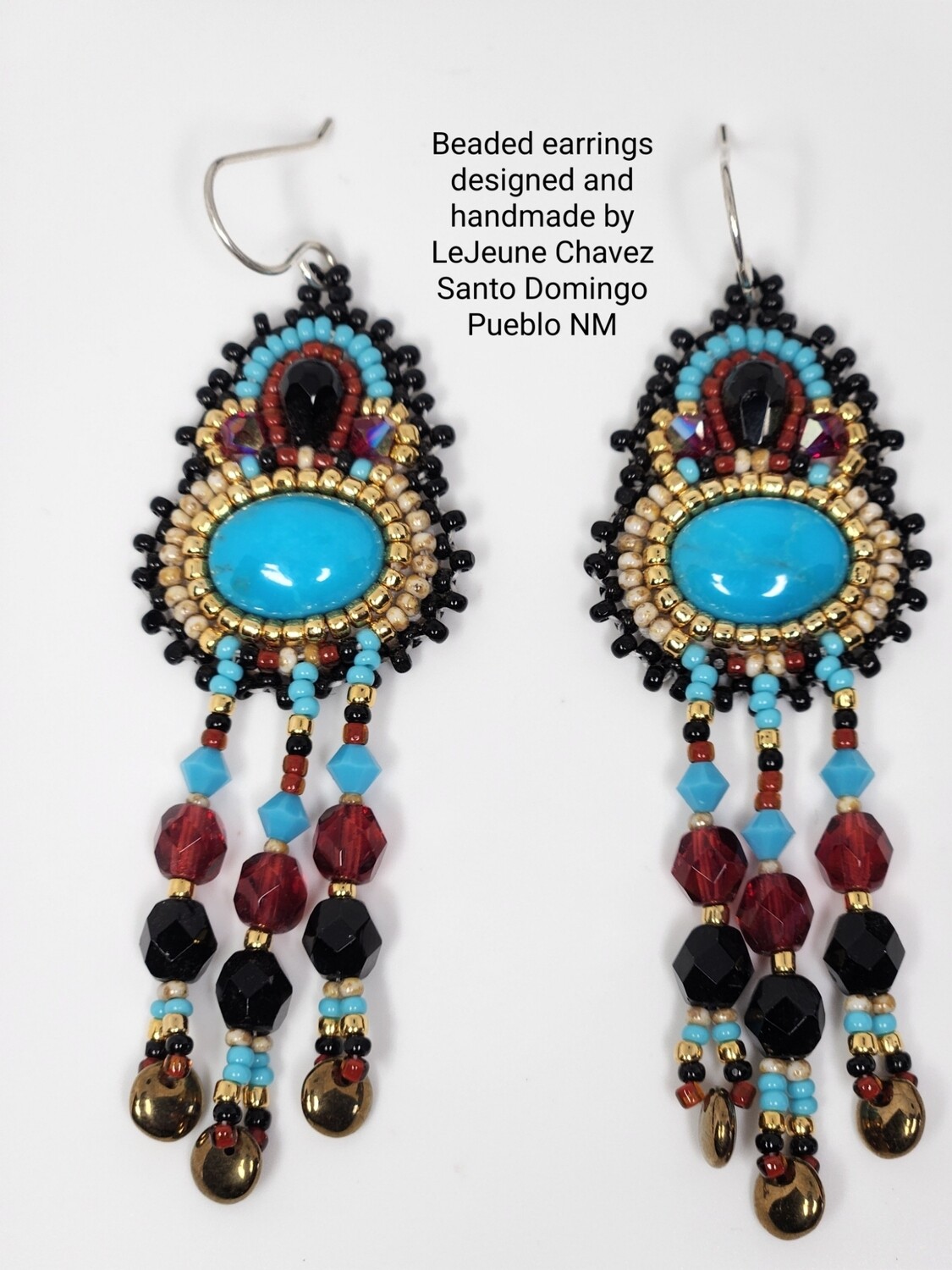 Beaded earrings with turquoise stones