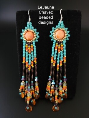 Beaded earrings with Spiney oyster shell