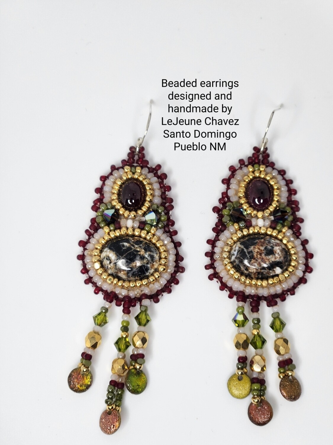 Beaded earrings with natural Garnets & Agate stones