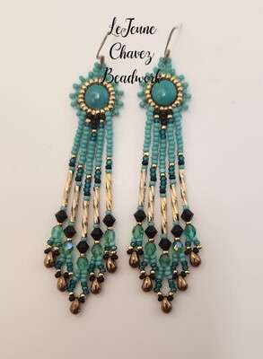 Beaded earrings with turquoise stone