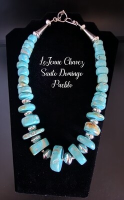 Handshaped Kingman turquoise necklace with handmade sterling silver beads