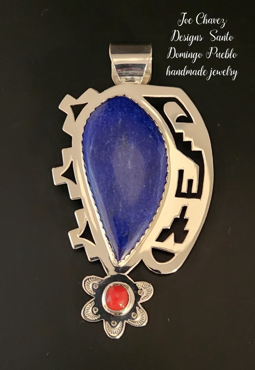 Sterling silver pendant with high-quality Lapis &amp; Mediterranean Coral