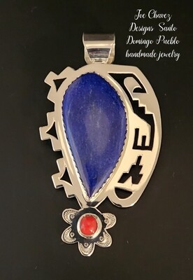 Sterling silver pendant with high-quality Lapis & Mediterranean Coral