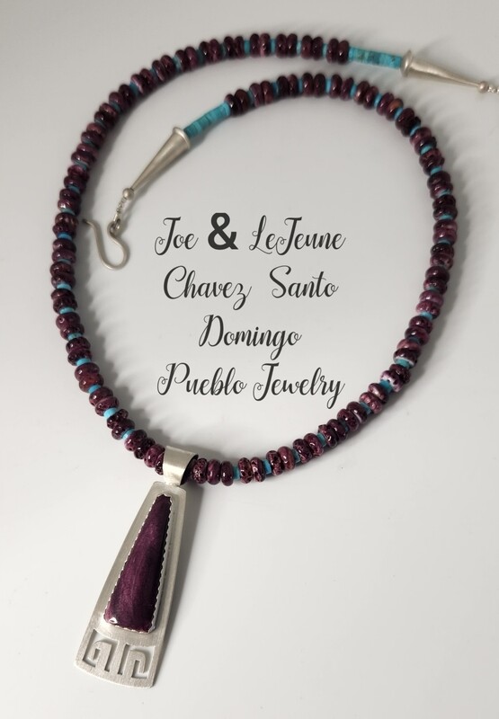 Purple spiney oyster shell &amp; Kingman turquoise necklace with pendant