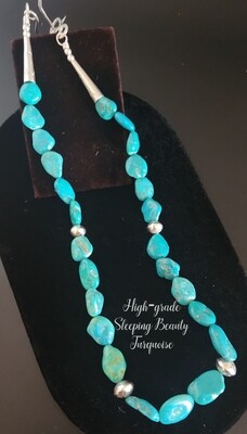 SLEEPING BEAUTY TURQUOISE Nugget necklace/Handmade sterling silver beads 