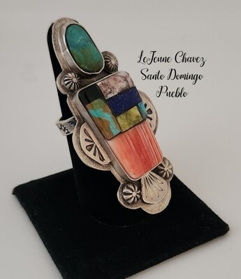 Sterling silver adjustable ring with Inlayed stones