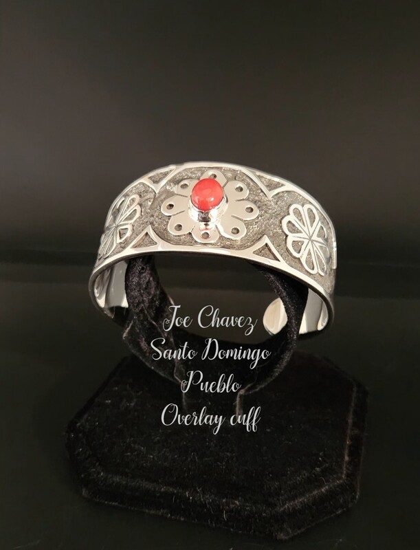 Sterling silver OVERLAY cuff with natural Mediterranean Coral