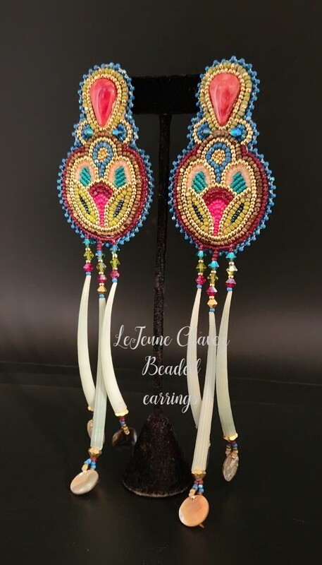 Beaded applique earrings with high-quality cutbeads