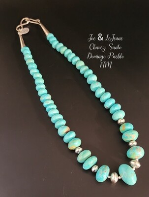 Kingman Turquoise & sterling silver bead necklace