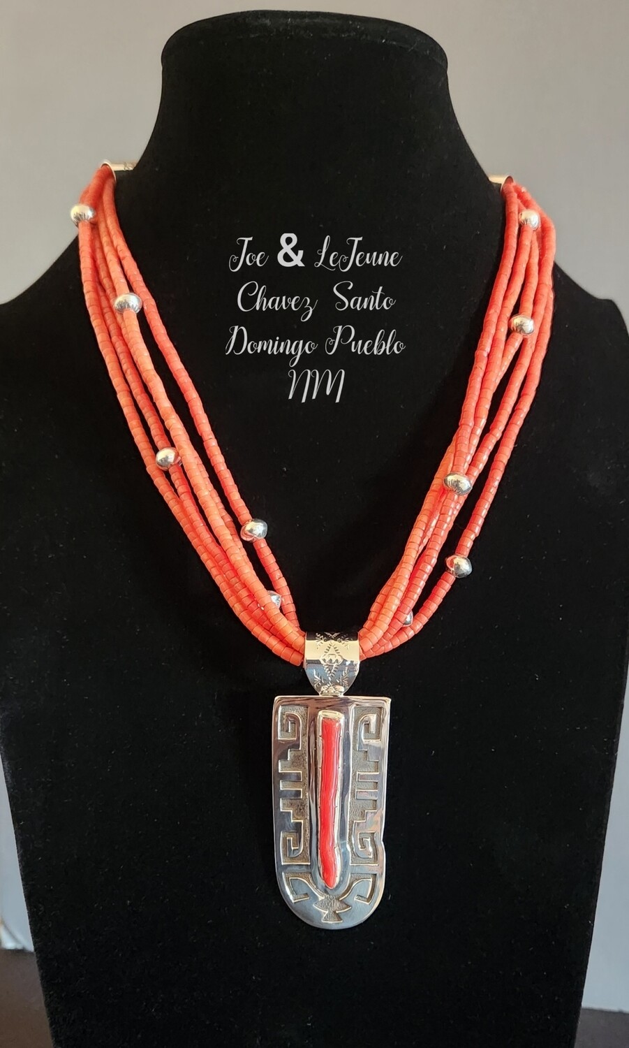 Natural 5 strand Mediterranean Coral necklace with handmade sterling silver beads