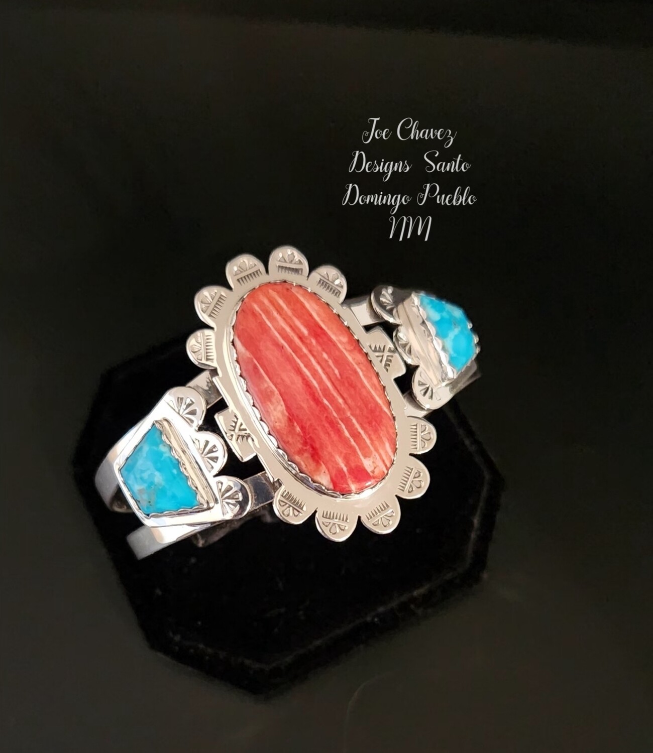 Bracelet w/Natural Spiney Oyster Shell &amp; Kingman turquoise stones