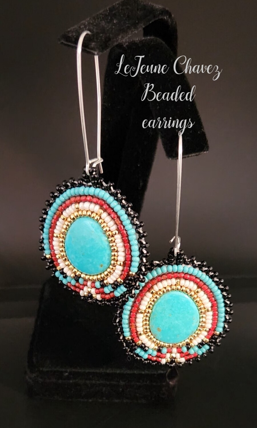 Beaded earrings- Kingman turquoise with high quality cutbeads