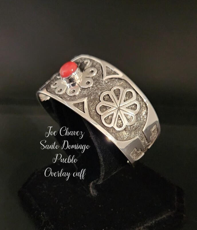Sterling silver OVERLAY cuff with natural Mediterranean Coral