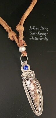 Sterling silver pendant with natural Wildhorse and Lapis stones