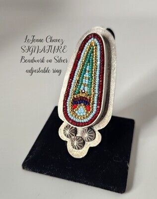 Sterling silver SIGNATURE Beadwork on Silver adjustable ring