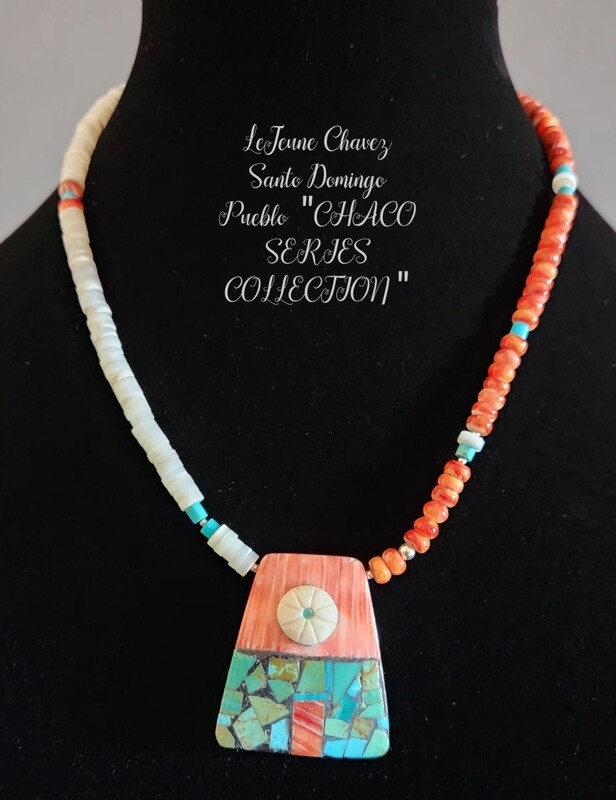 Spiney oyster shell, Mother-of-pearl and Inlayed pendent necklace