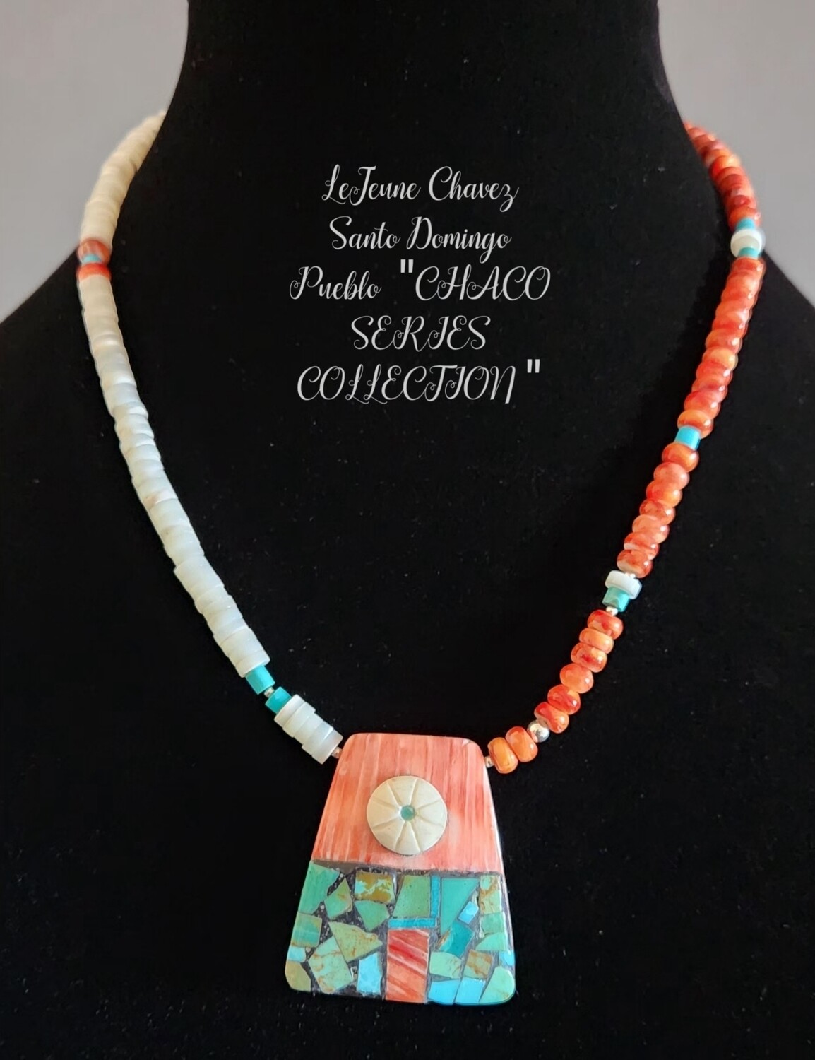 Spiney oyster shell, Mother-of-pearl and Inlayed pendent necklace