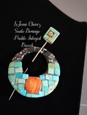 Inlayed brooch with turquoise, spiney oyster shell & jasper stones