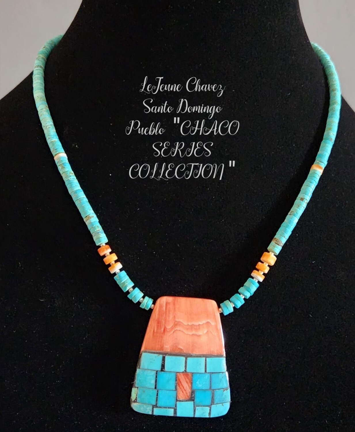 Kingman Turquoise, Spiney oyster shell with Inlayed pendent necklace