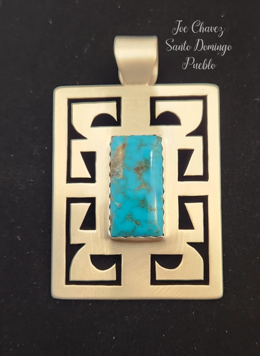 Sterling silver brushed finish pendant with Kingman turquoise