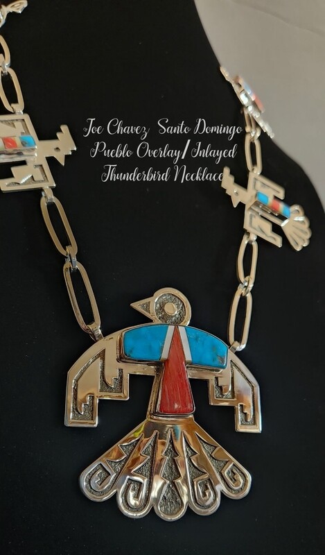 Sterling silver Santo Domingo Pueblo Thunderbird Inlayed/Overlay necklace