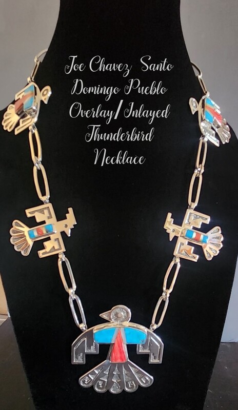 Sterling silver Santo Domingo Pueblo Thunderbird Inlayed/Overlay necklace