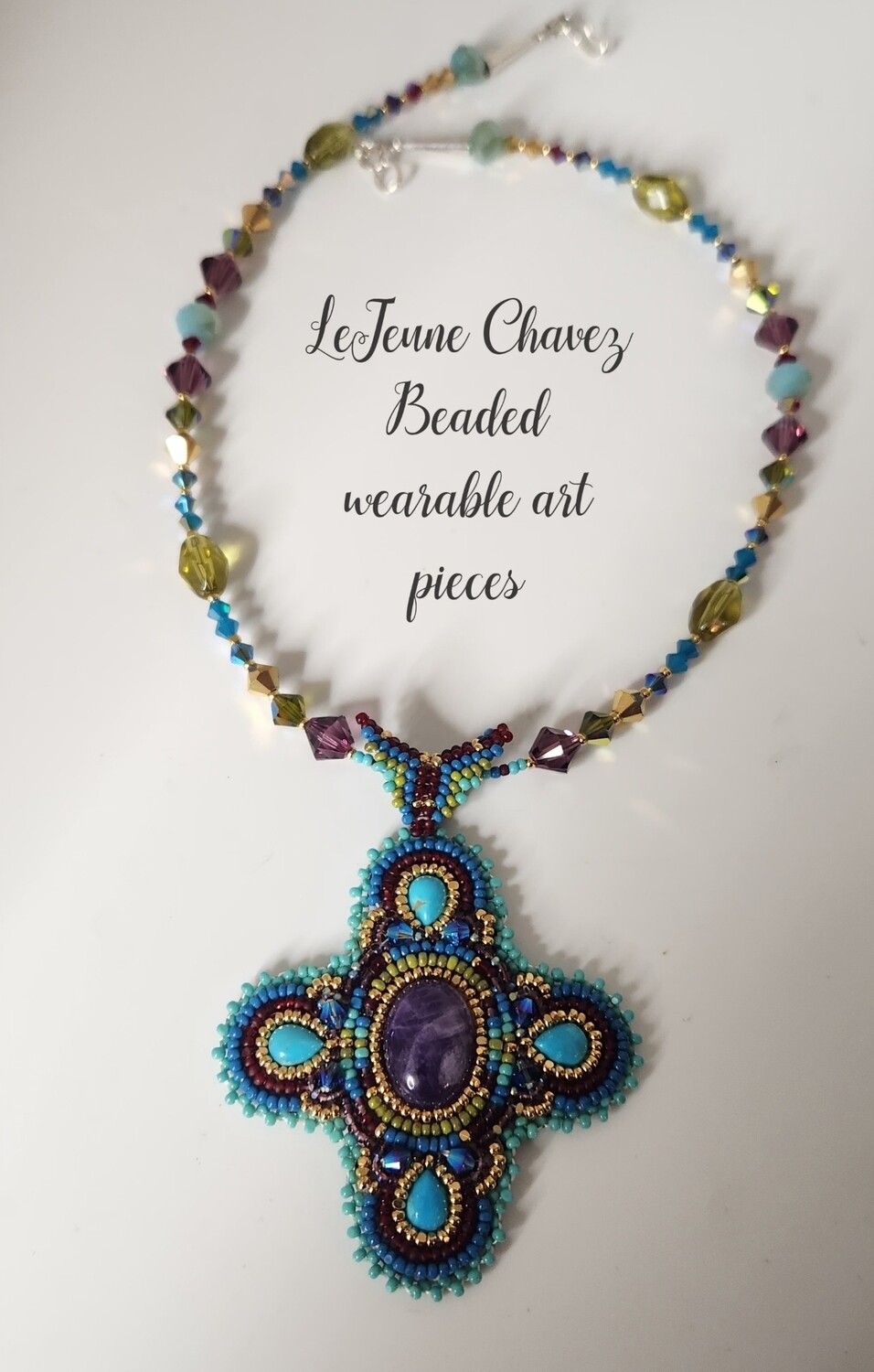 Beaded neckace with turquoise and Amethyst stones
