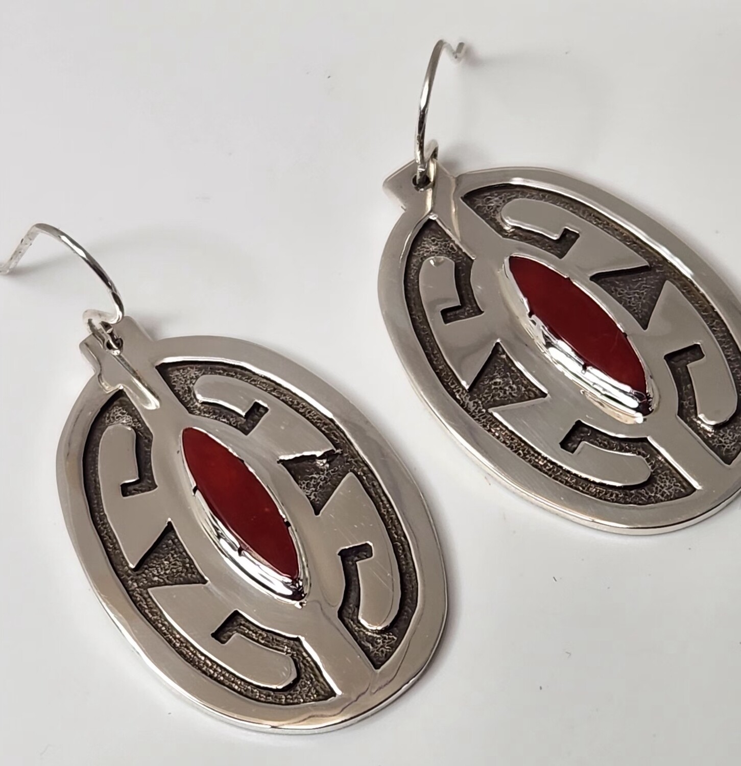 Overlay sterling silver earrings with Italian Red Coral