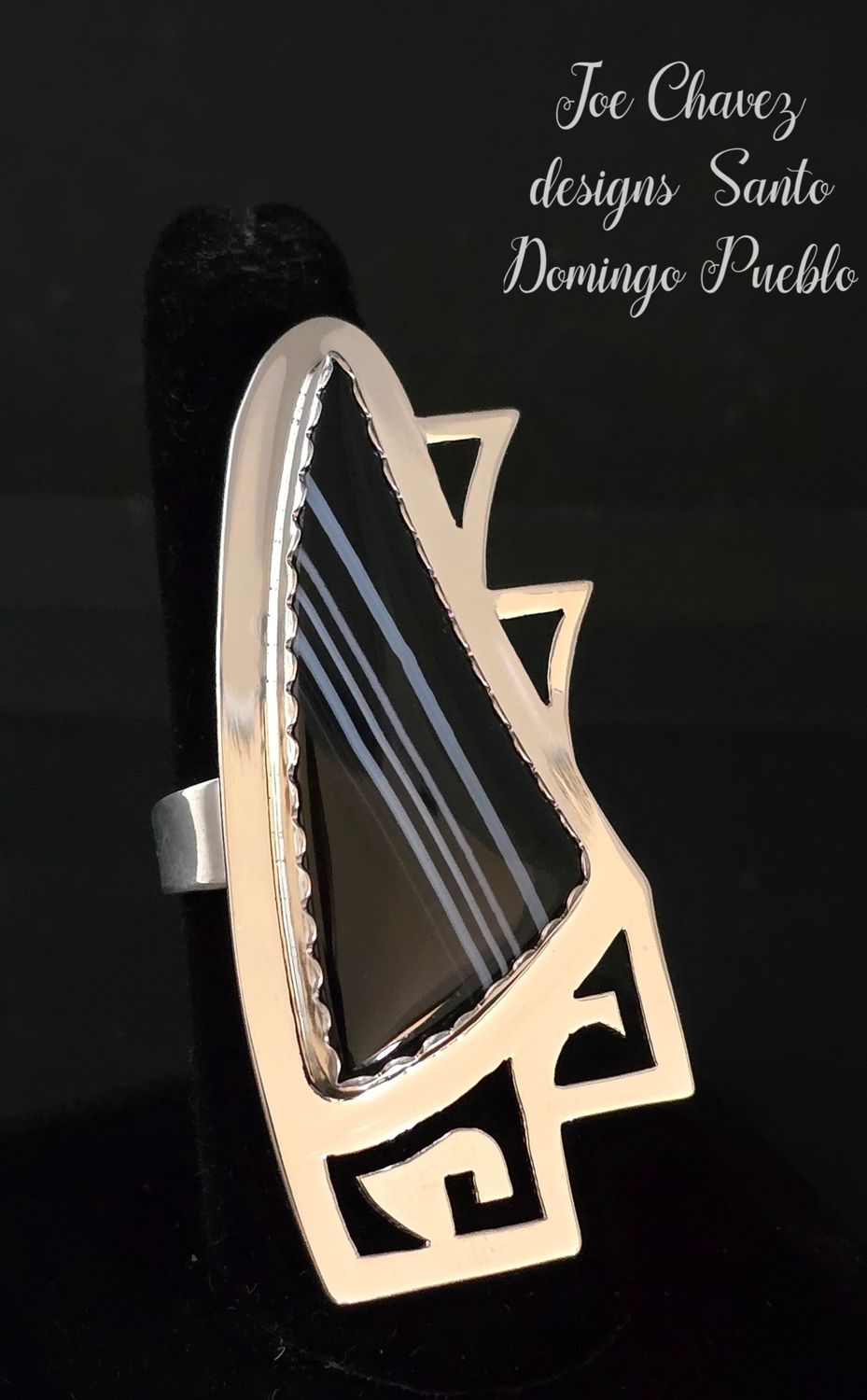Adjustable Sterling silver ring w/Natural zebra agate stone
