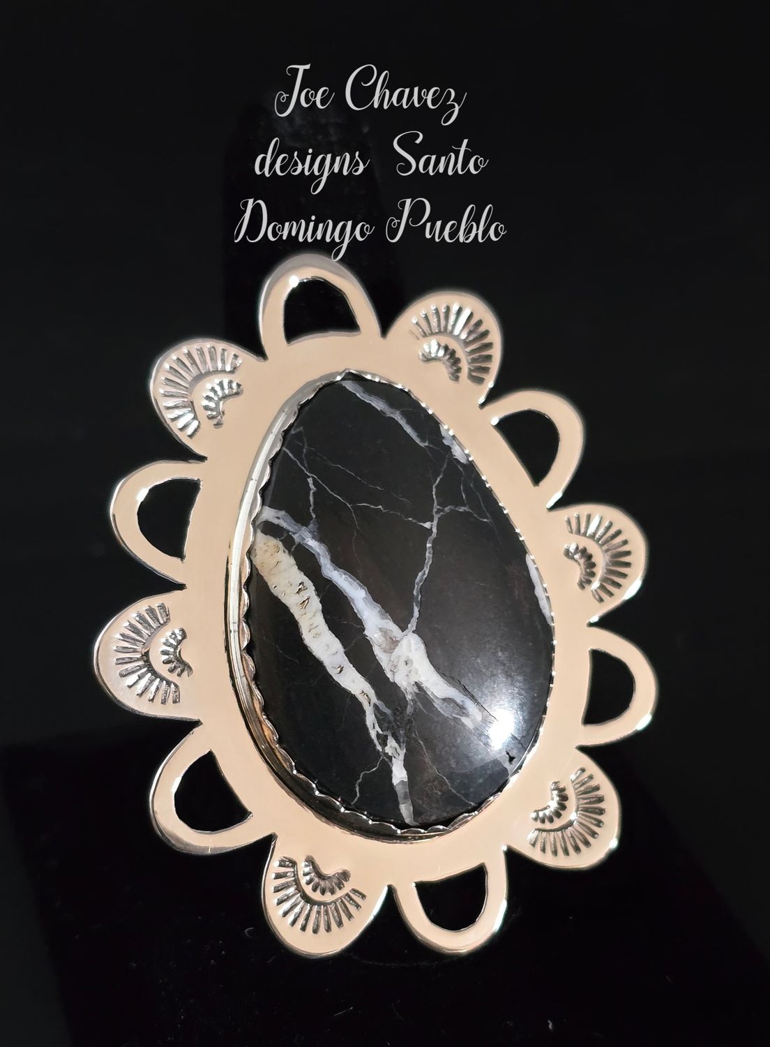 Adjustable sterling silver ring w/natural White Buffalo stone