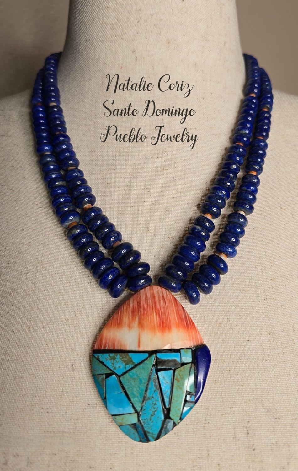 Natural Lapis Lazuli necklace with Inlayed Pendent