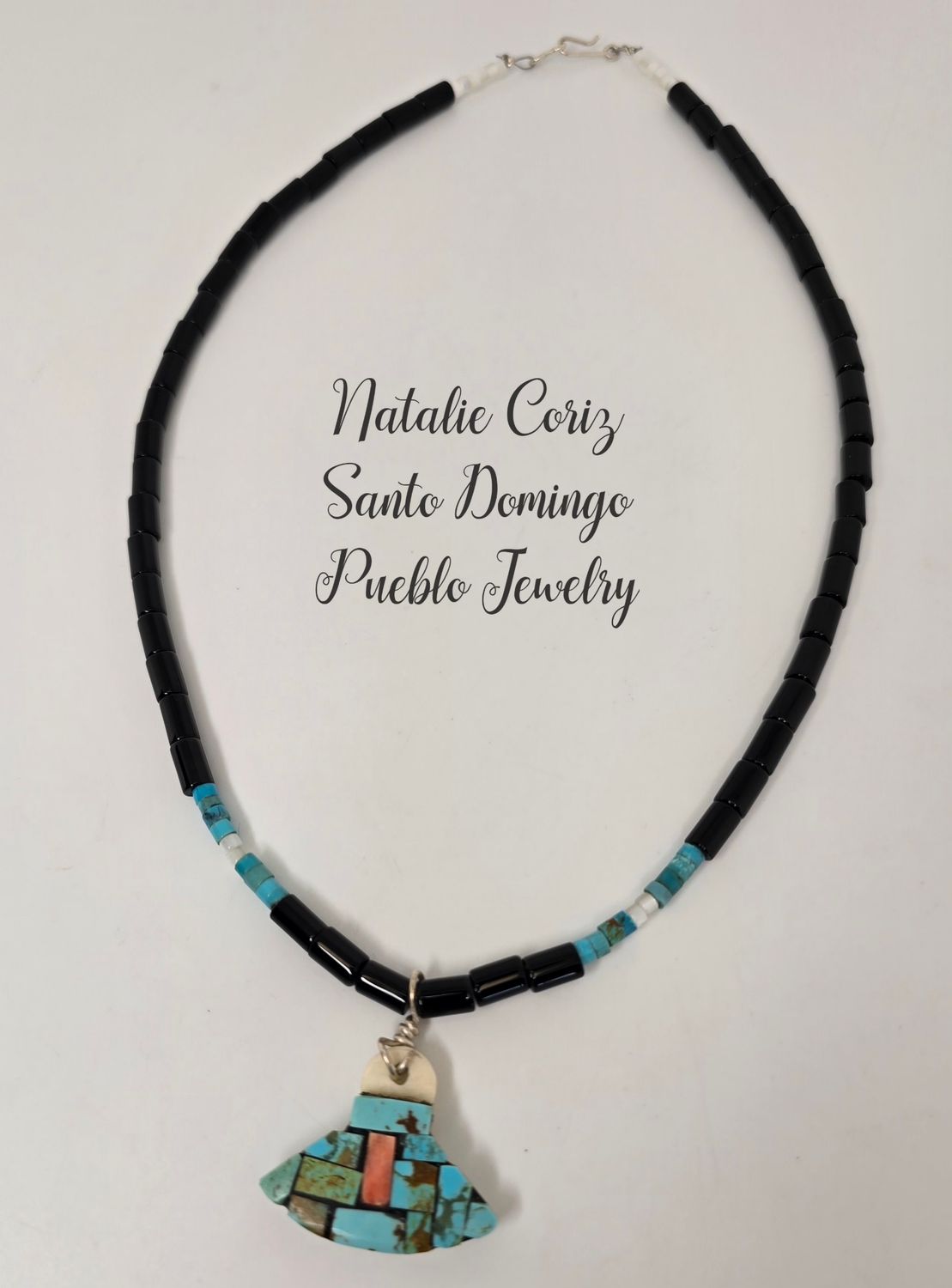 Santo Domingo Pueblo necklace Inlayed turquoise pendant