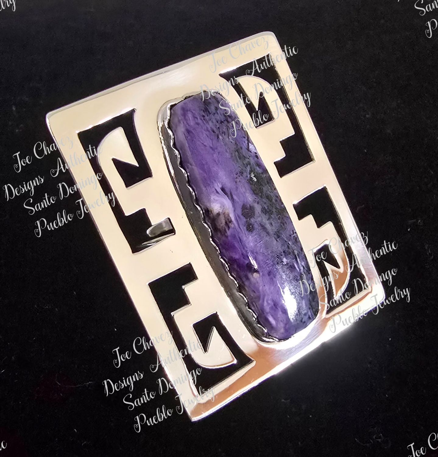 Sterling silver adjustable ring with natural Charoite stone