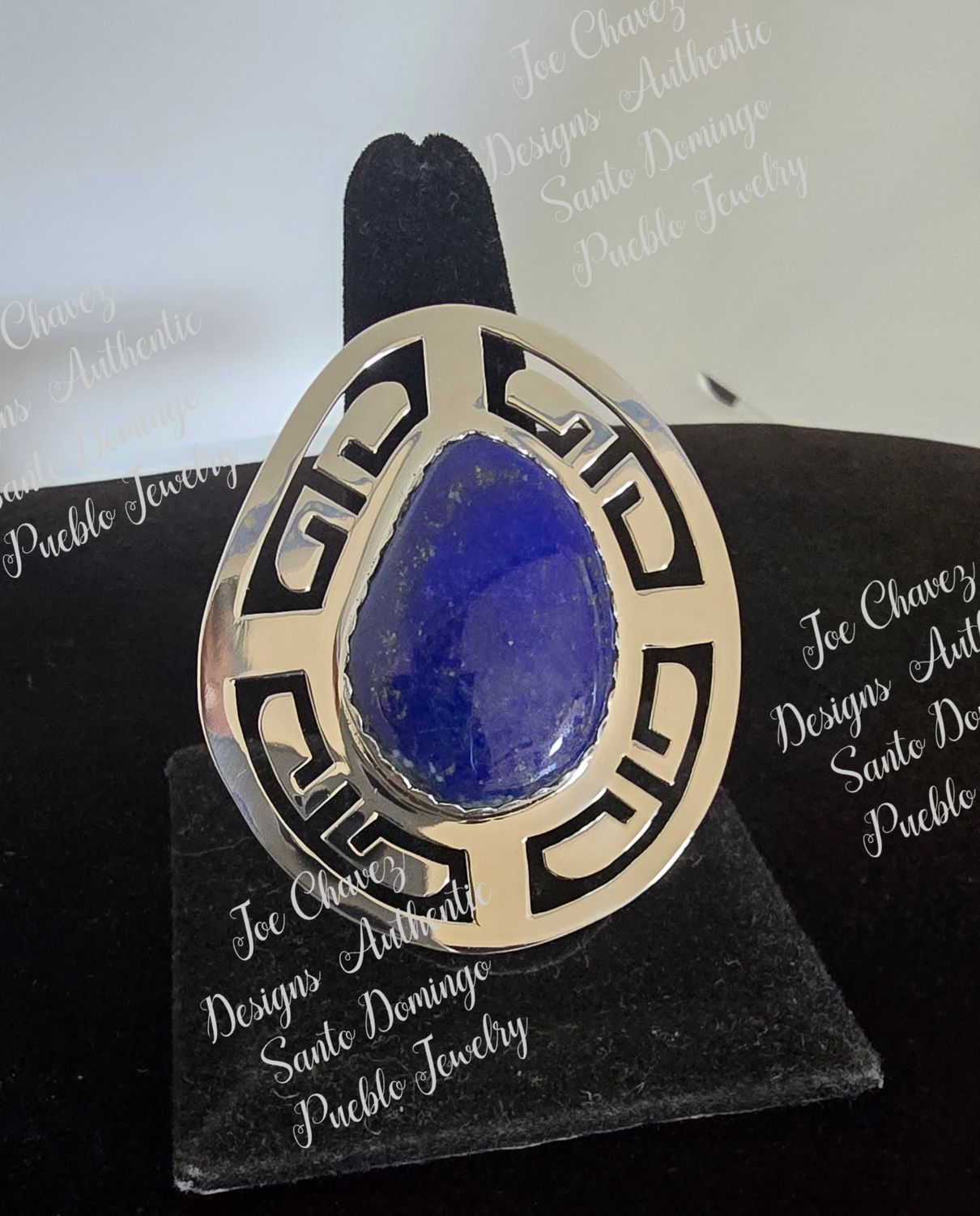 Sterling silver adjustable ring with natural Lapis Lazuli stone