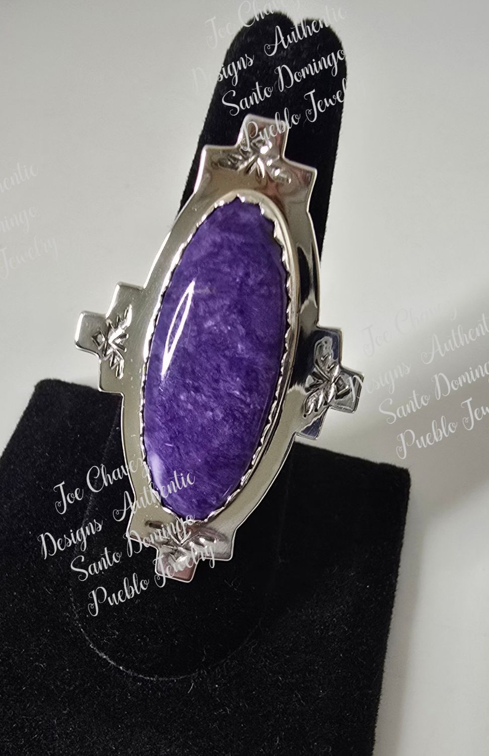 Sterling silver adjustable ring with natural Charoite stone