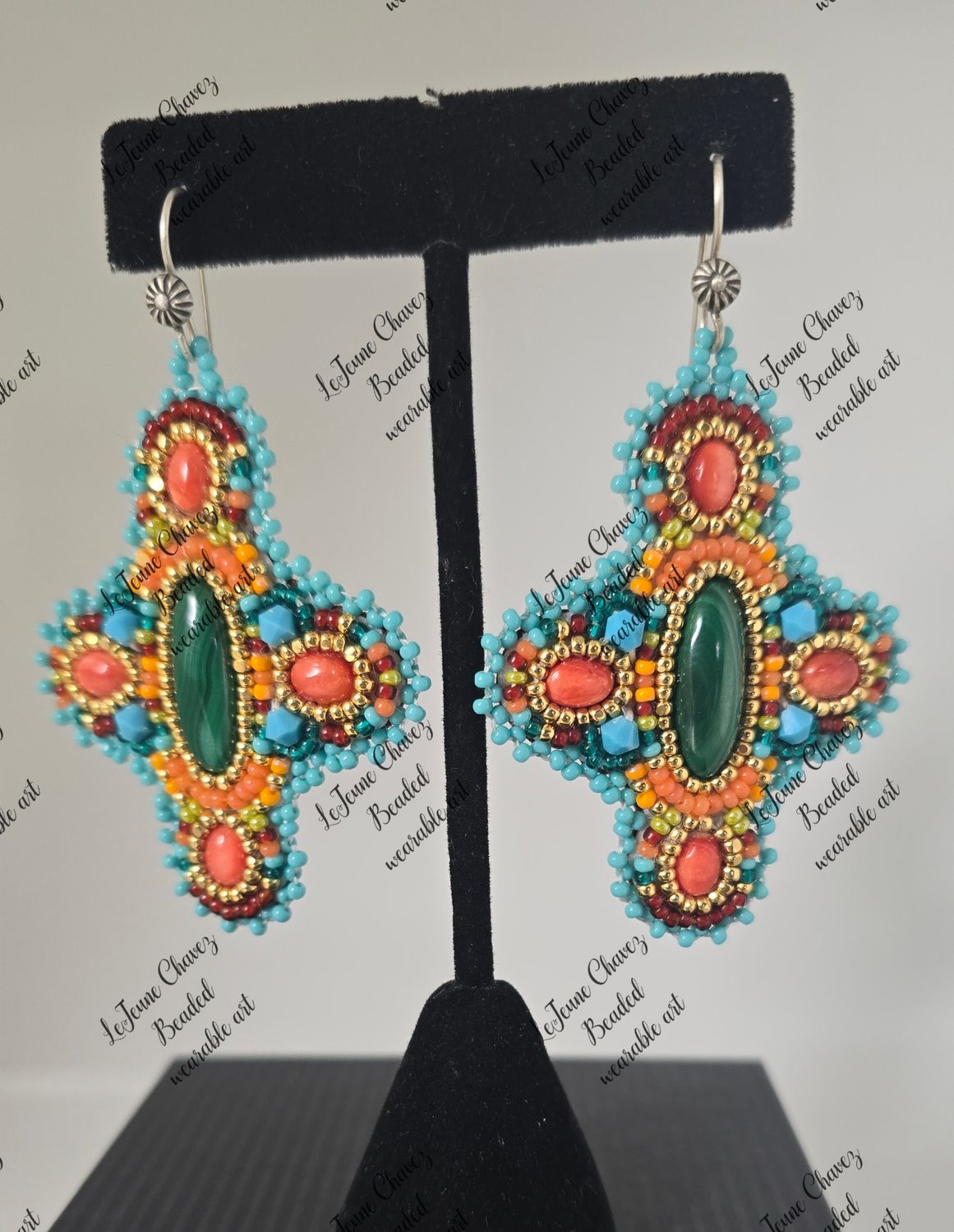 Beaded earrings with natural Spiney Oyster shell and turquoise stones