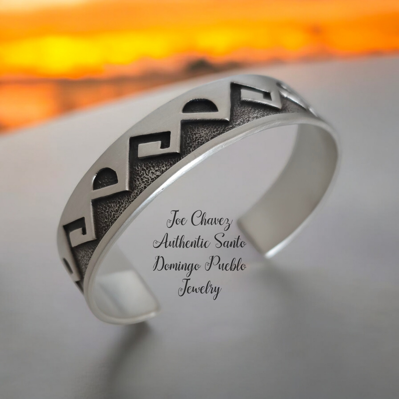 NEW-Sterling silver &quot;Overlay cuff&quot; with traditional Pueblo symbols