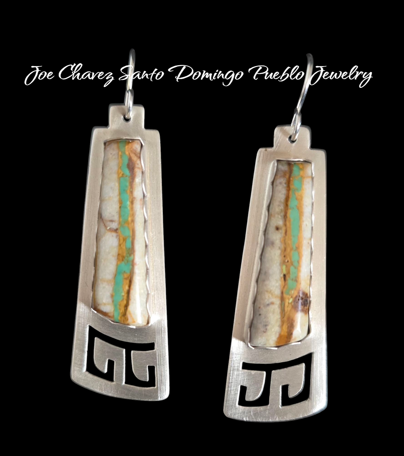 Sterling silver brushed finish earrings with natural Royston ribbon turquoise