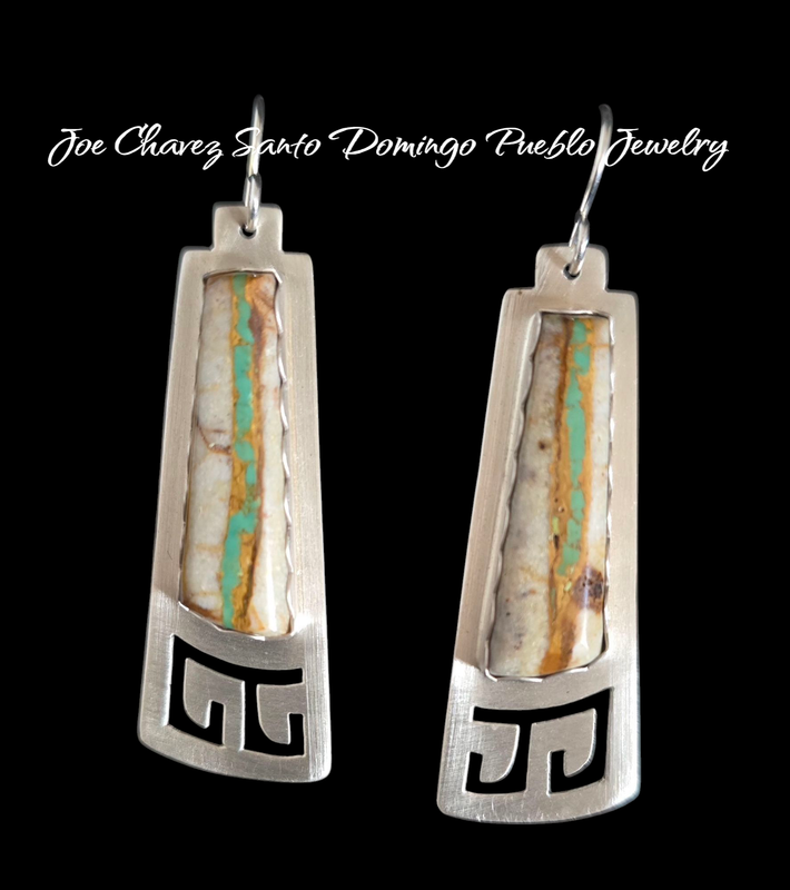 Sterling silver brushed finish earrings with natural Royston ribbon turquoise