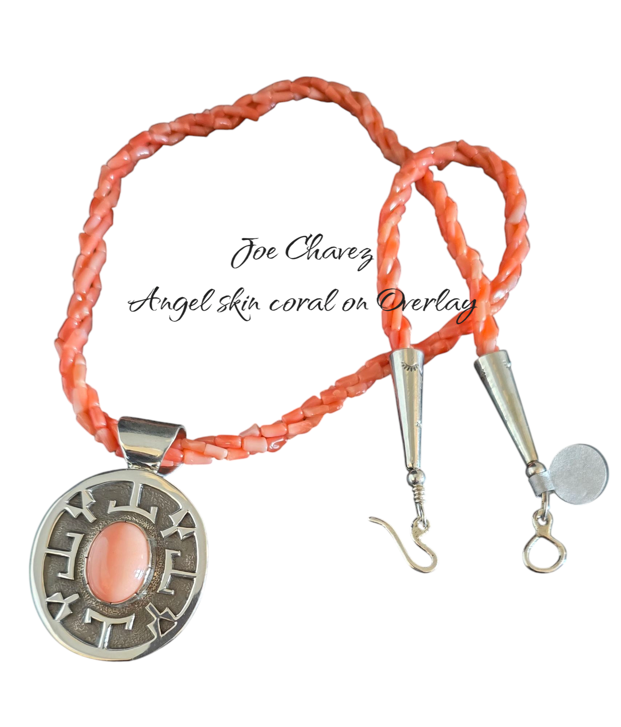 Vintage Angel Skin Coral necklace.  Sterling silver Overlay pendant with Angel Hair Coral 
