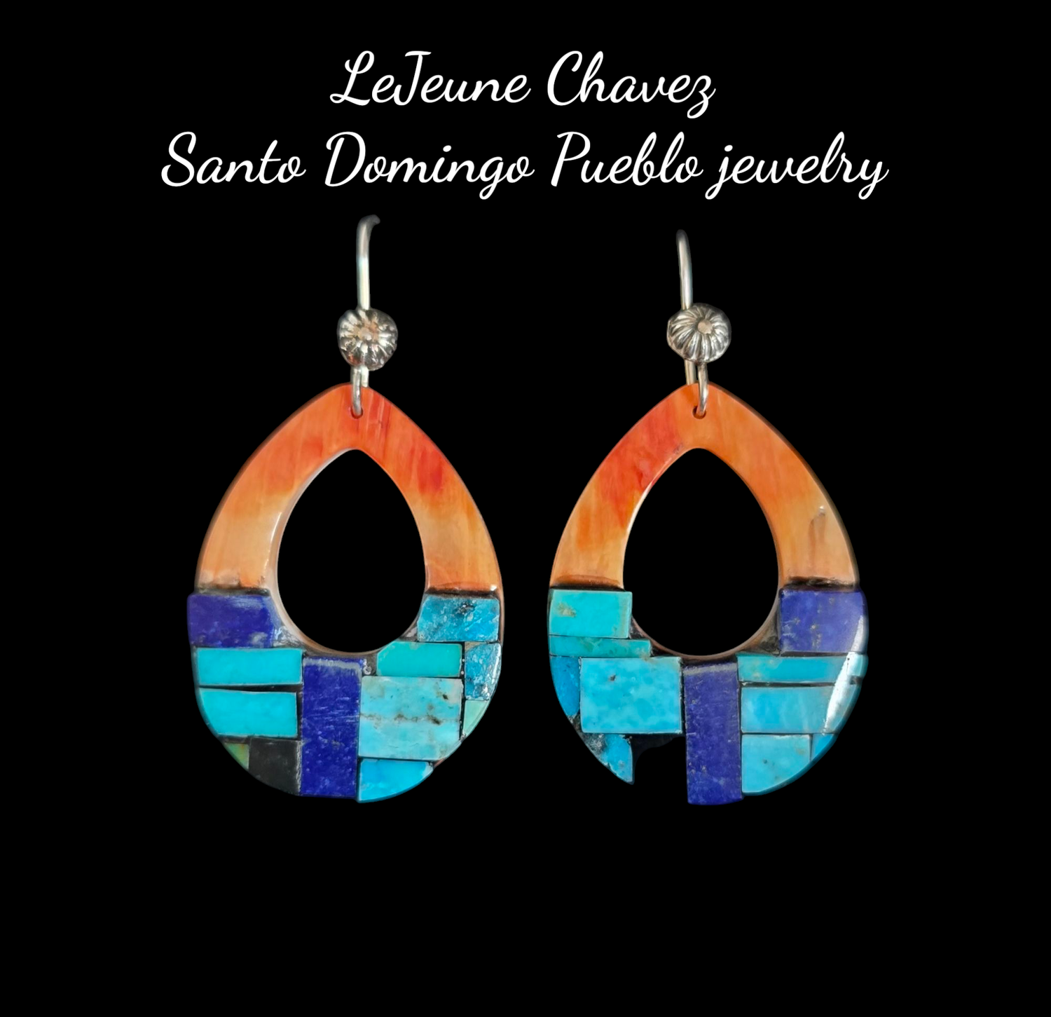 Inlaid Turquoise, Lapis Lazuli &amp; Black Jet on Spiney Oyster shell